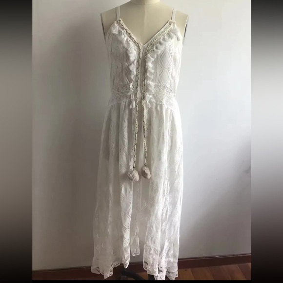 Boho Embroidered Floral Tassel Lace Cami Maxi Dress - Picture 7 of 7